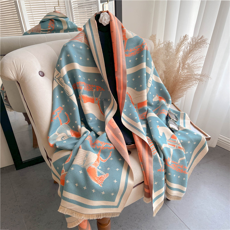 Cashmere Pashmina Wrap - Luxus Pferd Druck Dicke Kaschmir Decke