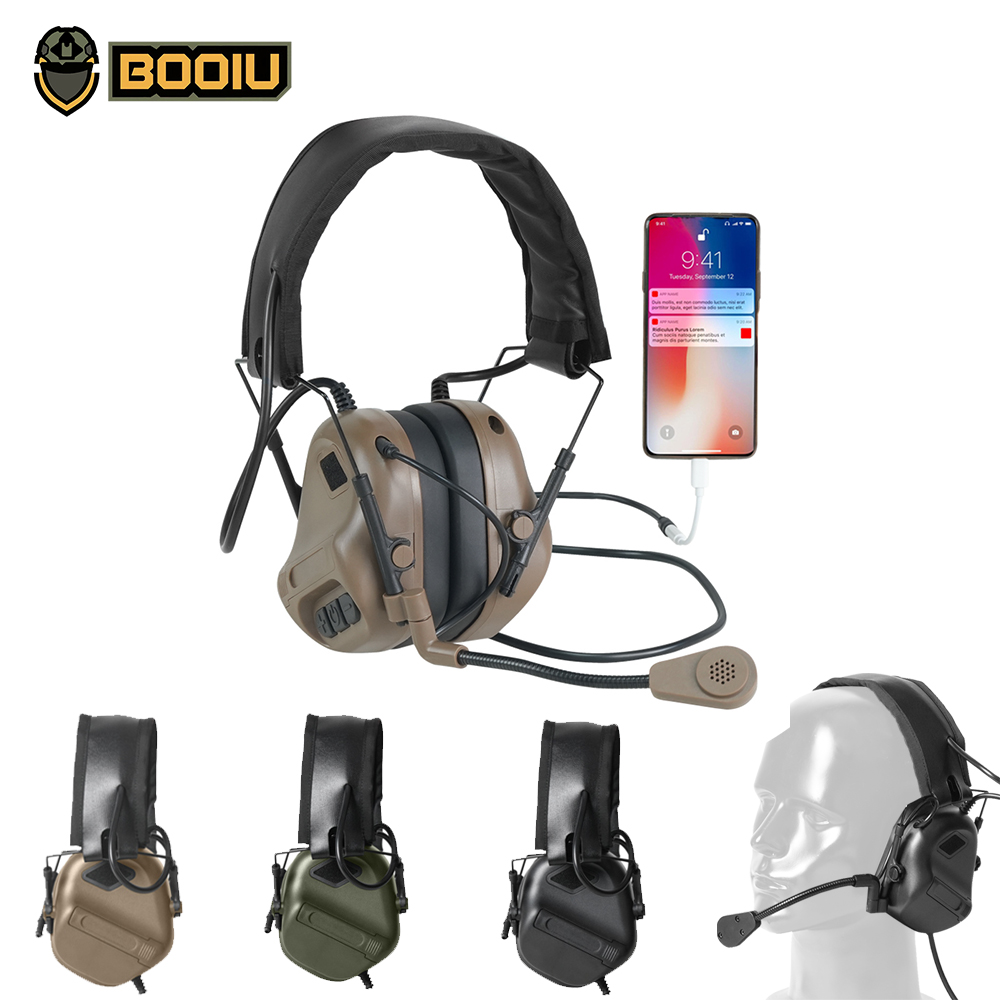 Earmuffs Foldable - BOOIU Taktisches elektronisches Schieß-Headset, 3,5-mm-Schnittstelle, Verbindung