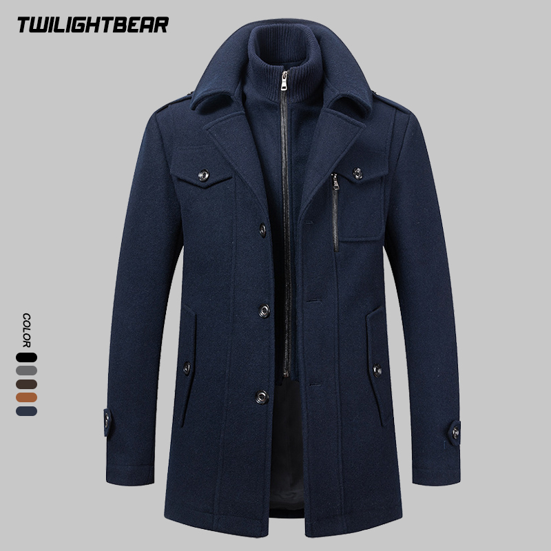 Wool Coat Peacoat - Winter Herren Wollmantel Übergroßer Einfarbiger Doppelkragen