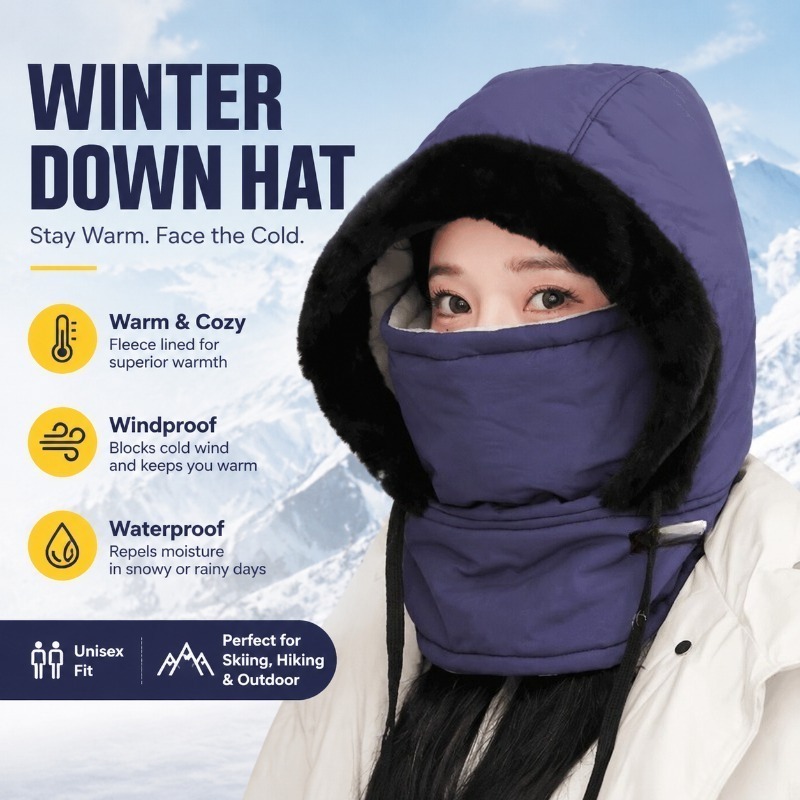 Neck Gaiter Fleece - Winterwarme Uschanka-Mütze mit Fleecefutter, Ohrenklappe, integrierter